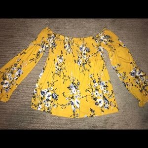 Women’s Yellow Floral Off the Shoulder Top